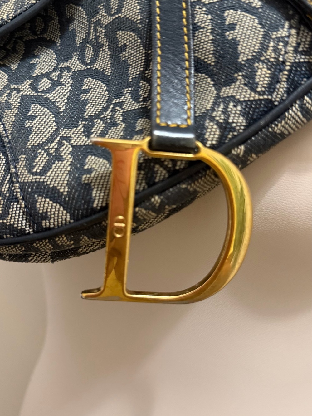 Dior Blue and Cream Saddle Bag with Gold D Charm - Picture 3 of 6
